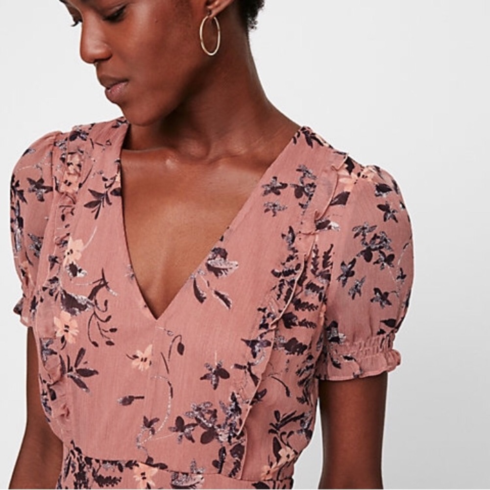 EXPRESS Floral Print Ruffle Midi Dress